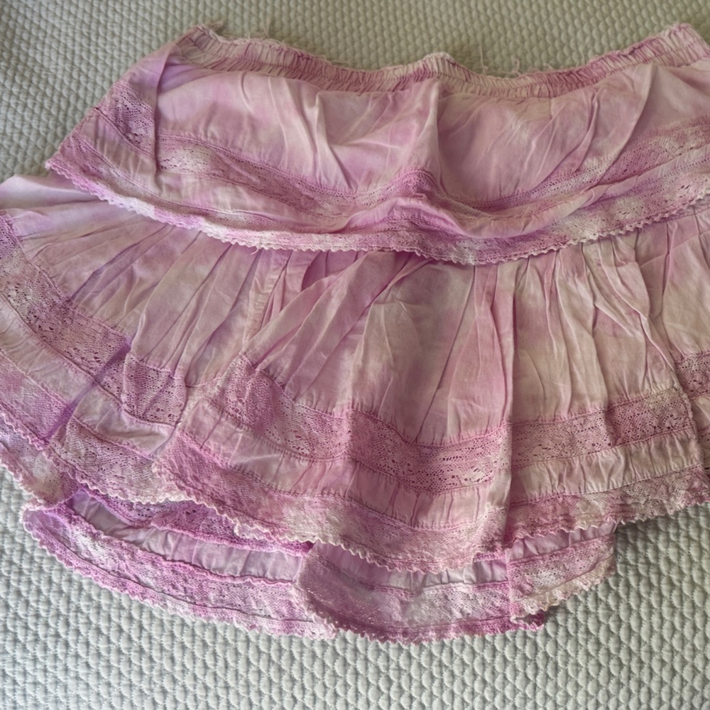 LoveShackFancy Pink Lace Mini Skirt